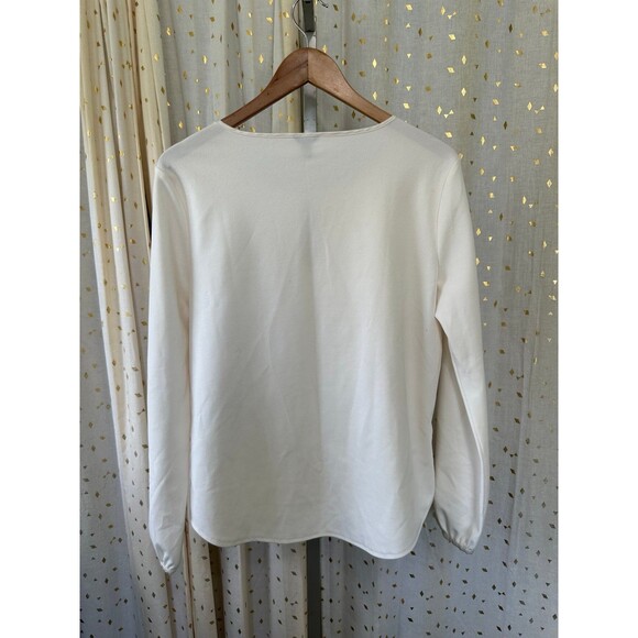 Ann Taylor Women's Cream Keyhole Neckline Puff Long Sleeve Crepe Blouse L - Picture 4 of 7